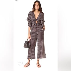 Faithfull the Brand Tilos Jumpsuit in Navy, Cream and Red Stripe size US 4